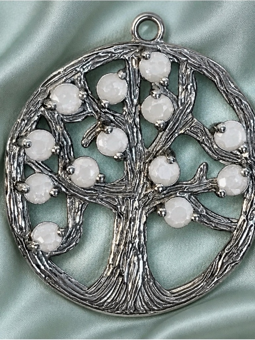 Genuine Rainbow Moonstone ‘Tree of Life rhodium over 925 Sterling Silver Pendant